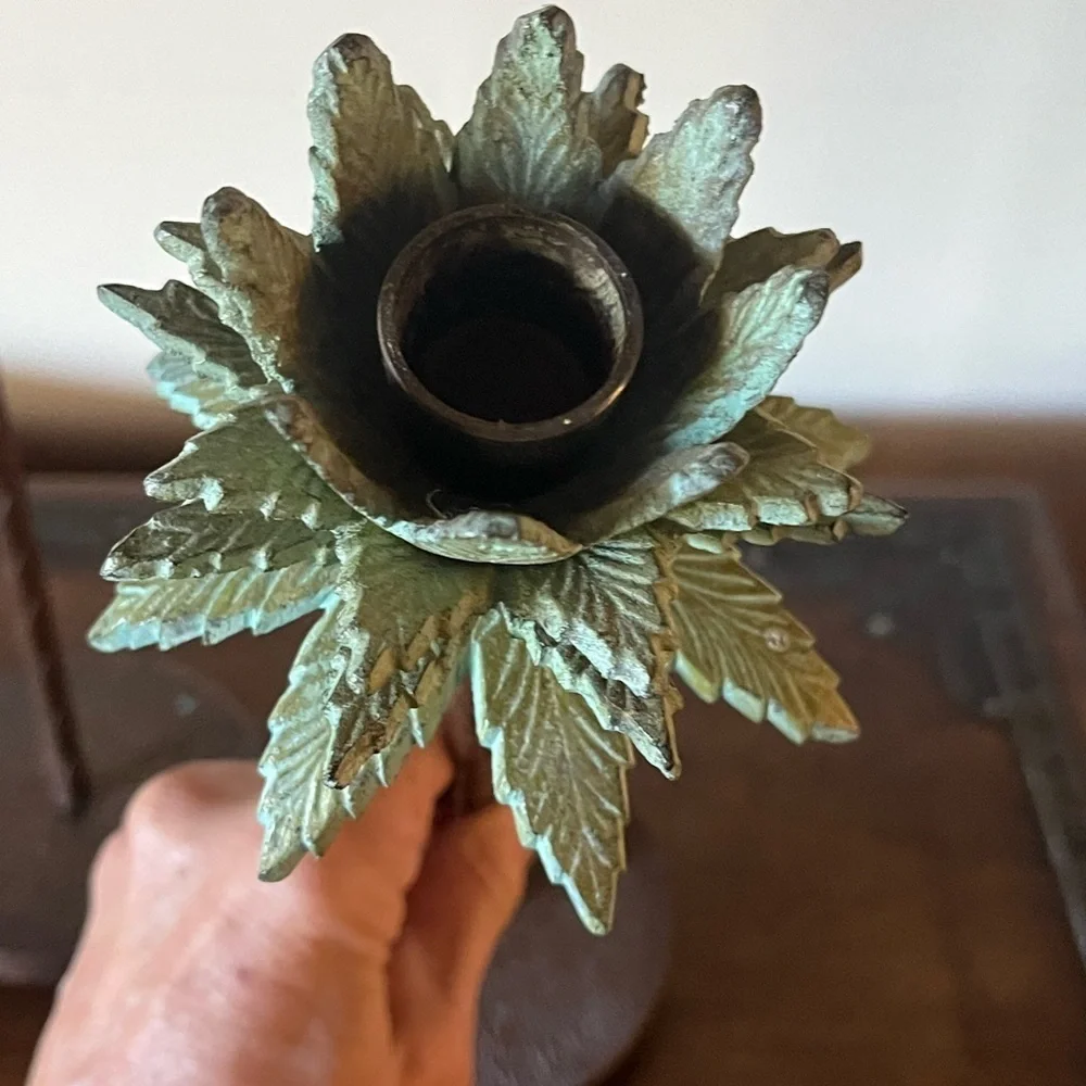 Set of 2 Vintage Brass Palm Tree Candle Holders Candlesticks 17